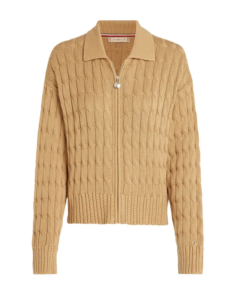 Tommy Hilfiger Damen Strickjacke aus Bio-Baumwolle SOFT COTTON CABLE BOXY LS CARDIGAN Camel