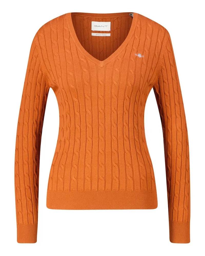 Gant Damen Strickpullover mit Zopfmuster Slim Fit Rost