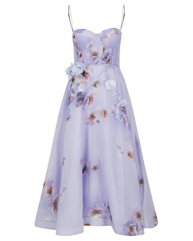 Zimmermann Damen Midikleid aus Leinen und Seide HYPNOTIC PICNIC DRESS Bleu