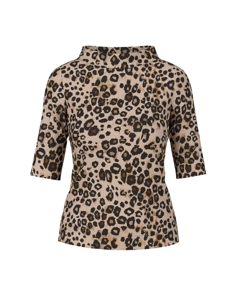 Marc Cain Damen T-Shirt mit Leo-Print Capuccino