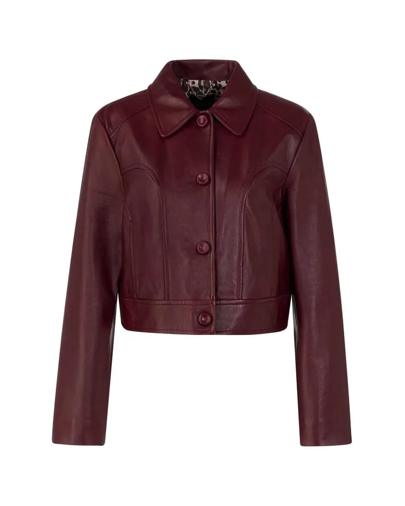 Marc Cain Damen Lederjacke mit Kragen Braun