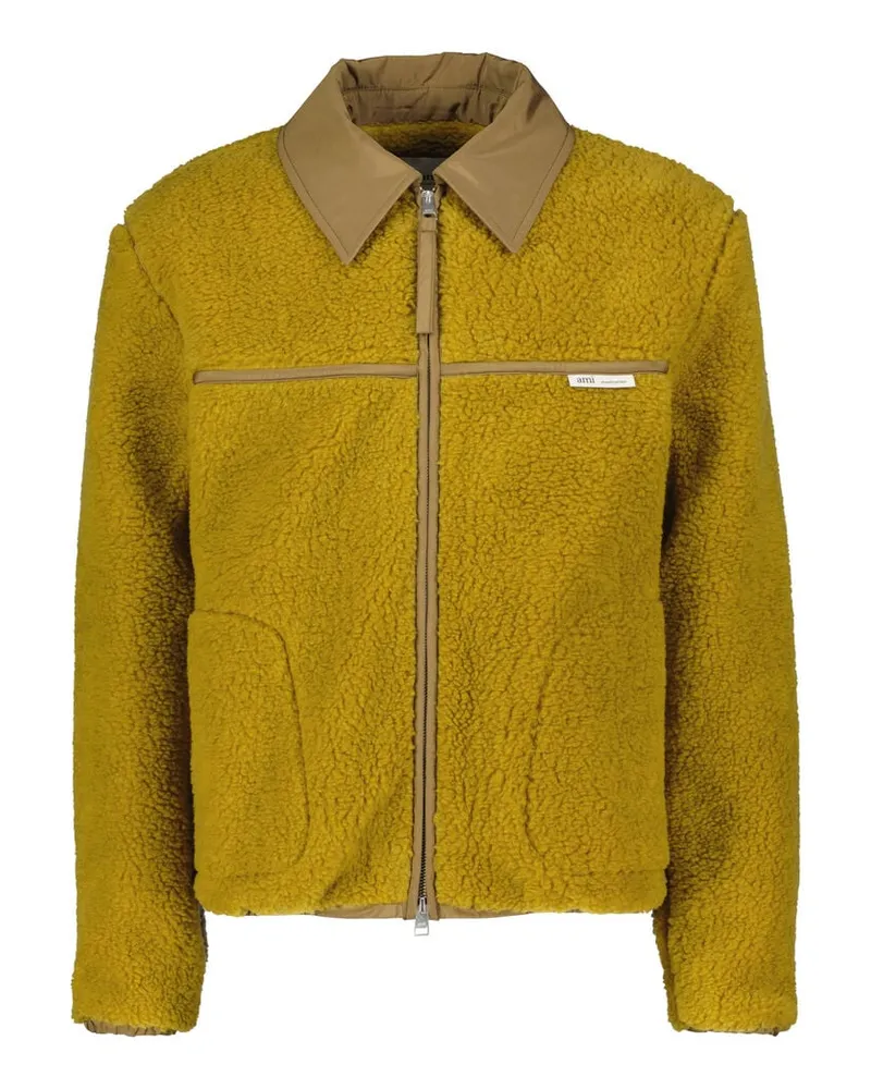 AMI Paris Herren Jacke aus Wollfleece VESTE ZIPPEE Khaki