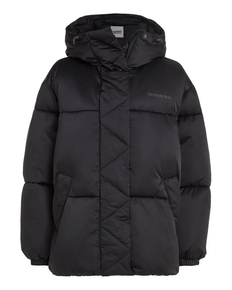 Tommy Hilfiger Damen Steppjacke mit Kapuze TJW OVR SATIN PUFFER Schwarz