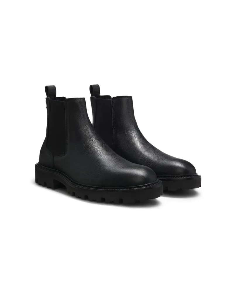 HUGO BOSS Herren Chelsea Boots aus genarbtem Leder JULYO_CHEB Schwarz