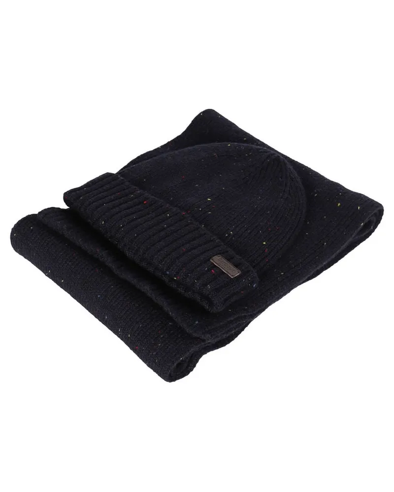 Barbour Herren Geschenkset Beanie und Schal CARLTON FLECK Marine