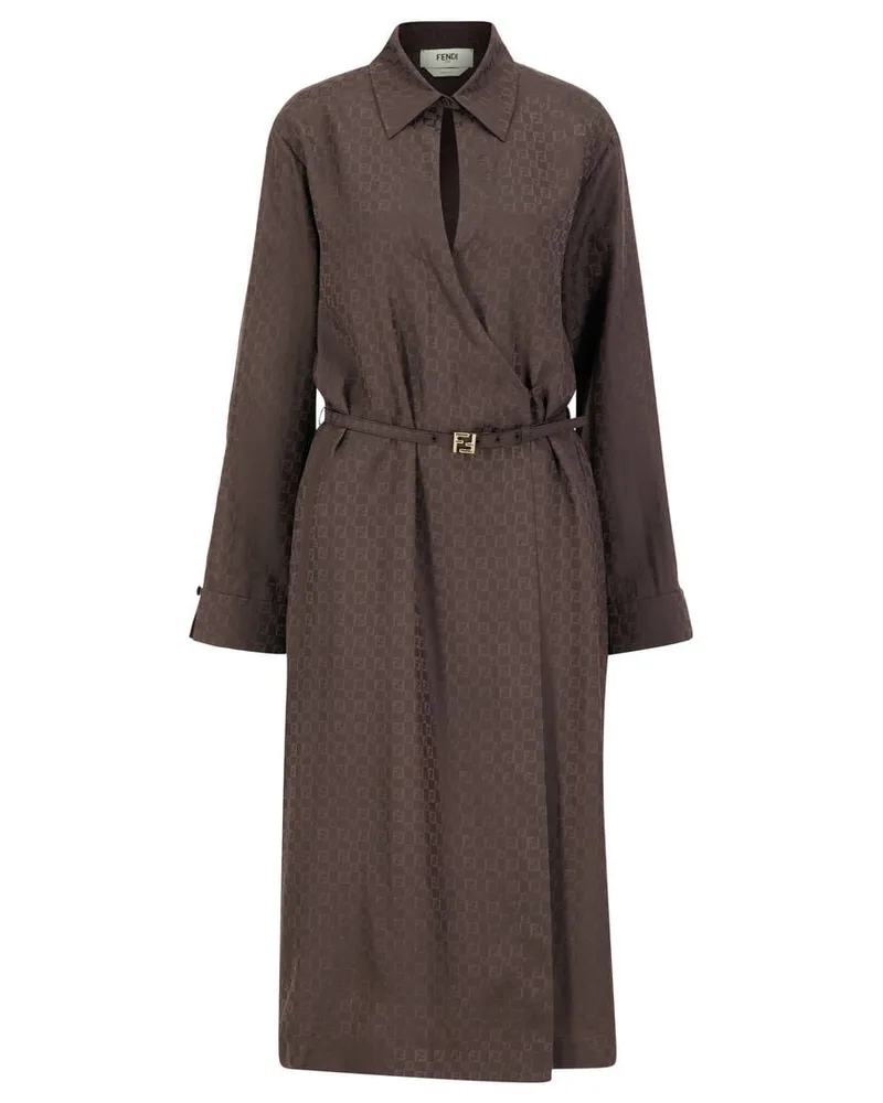 Fendi Damen Hemdblusenkleid aus Seide Braun