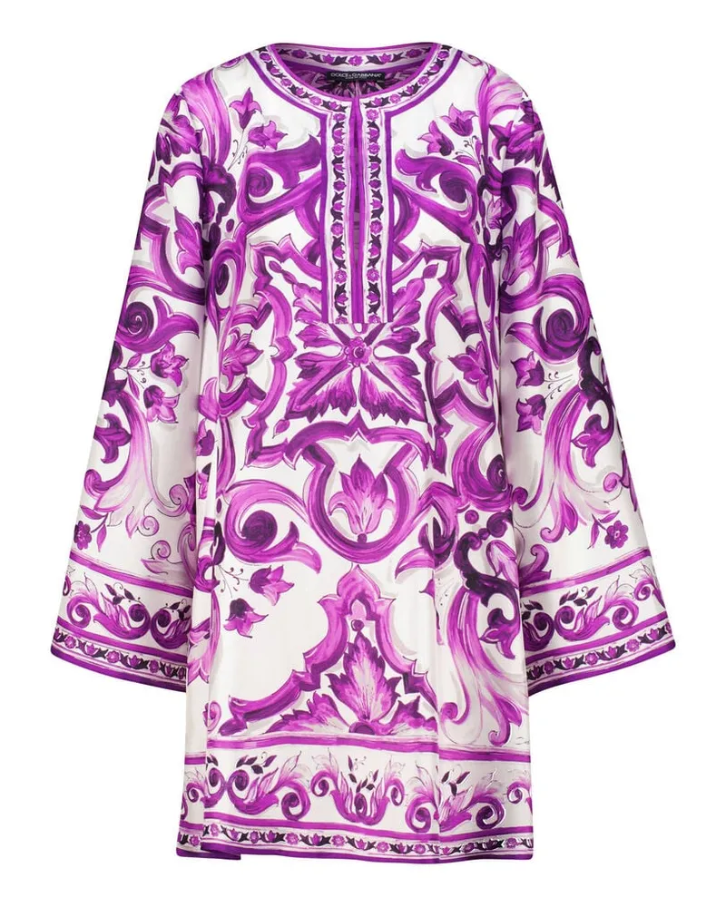 Dolce & Gabbana Damen Seidenkleid mit Majolika-Print Lila