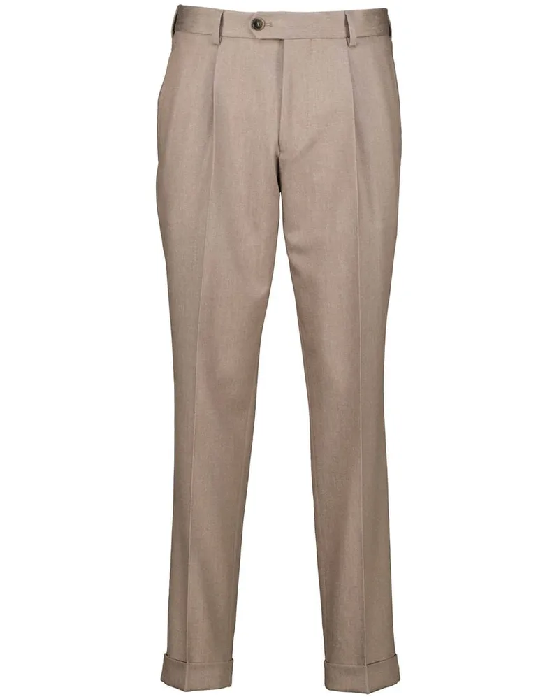HUGO BOSS Herren Bundfaltenhose aus Schurwolle Oliv