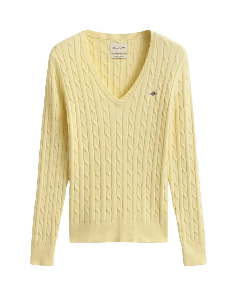 Gant Damen Strickpullover mit Zopfmuster Slim Fit Vanille