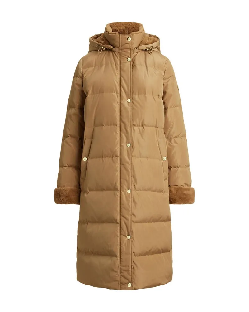 Ralph Lauren Damen Daunenmantel mit Kunstpelzbesatz Camel