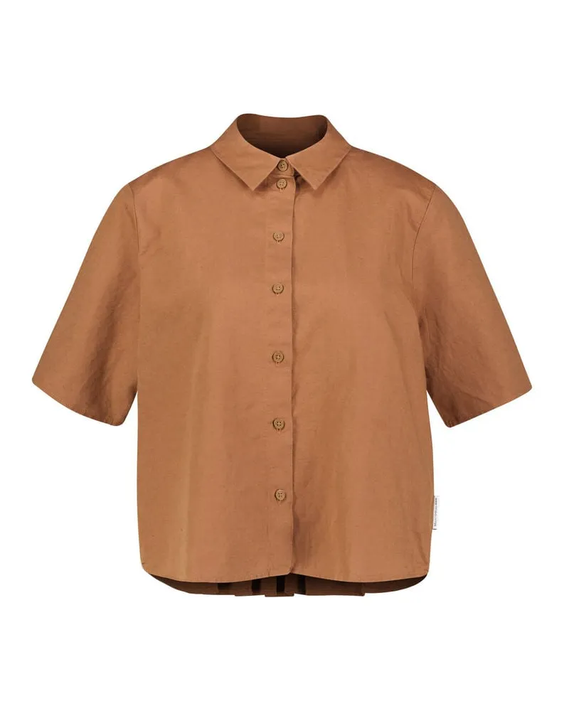 Marc O'Polo Damen Bluse mit Faltendetails Relaxed Fit Braun