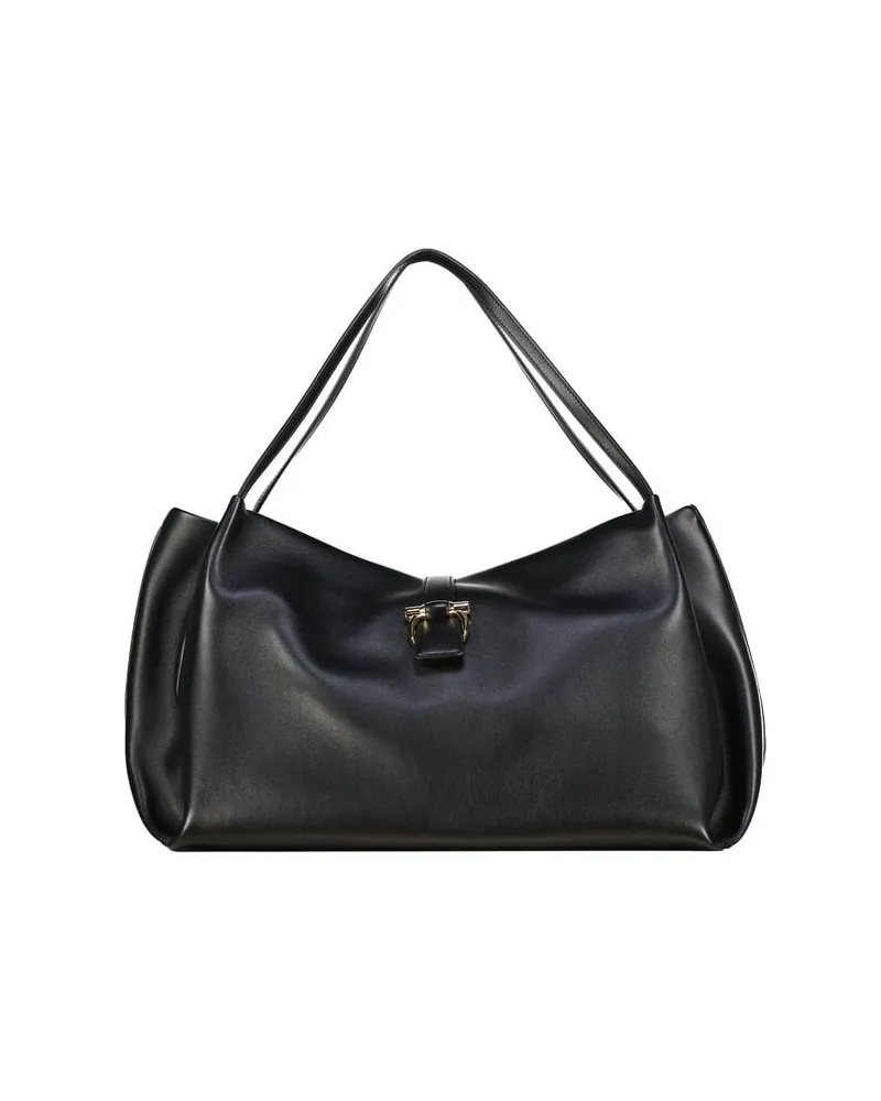 Ferragamo Damen Shopper aus Kalbsleder Schwarz
