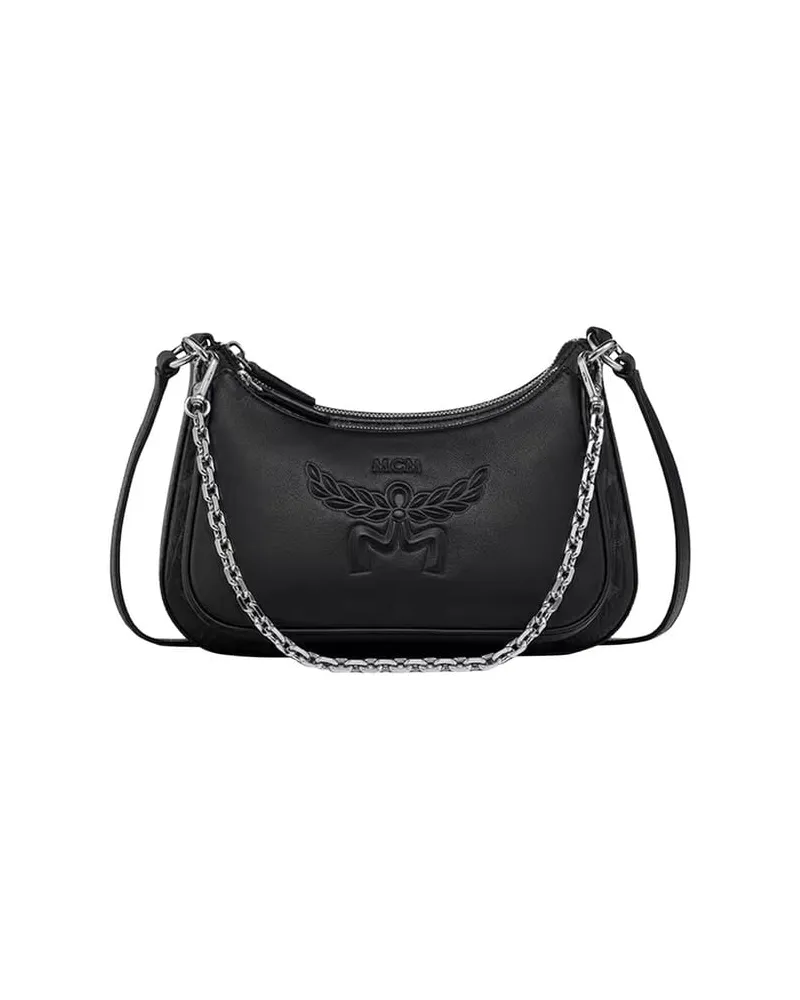 MCM Damen Schultertasche aus Visetos-Canvas Schwarz