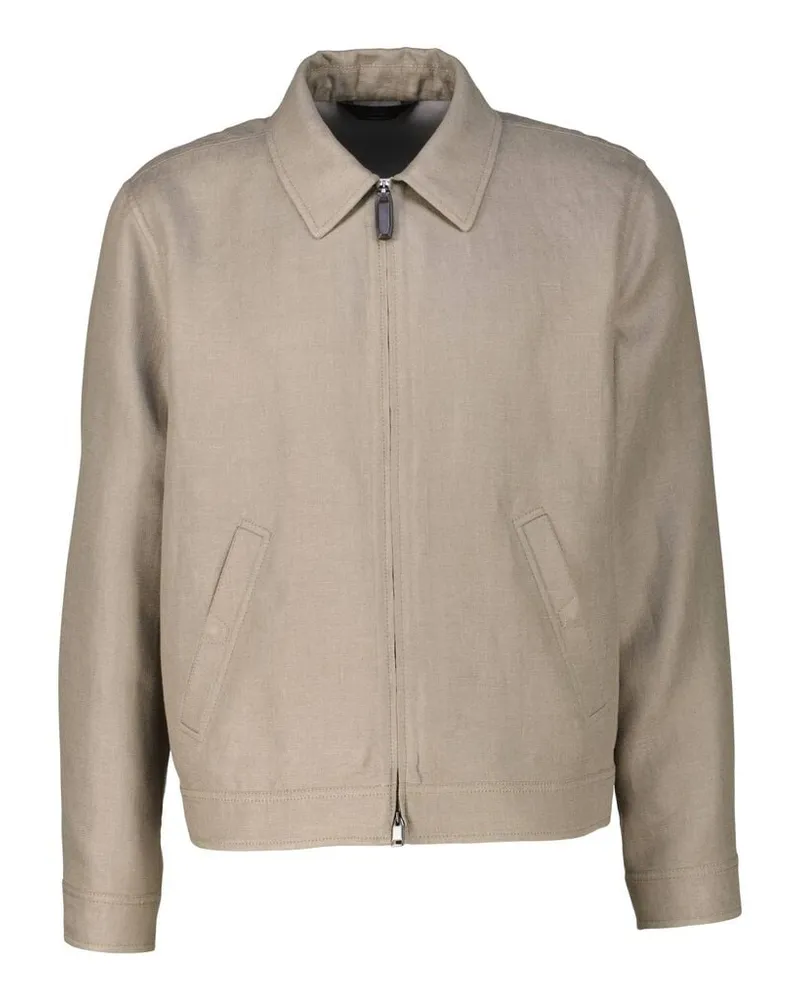 Brioni Herren Bomberjacke mit Leinen und Wolle Sand