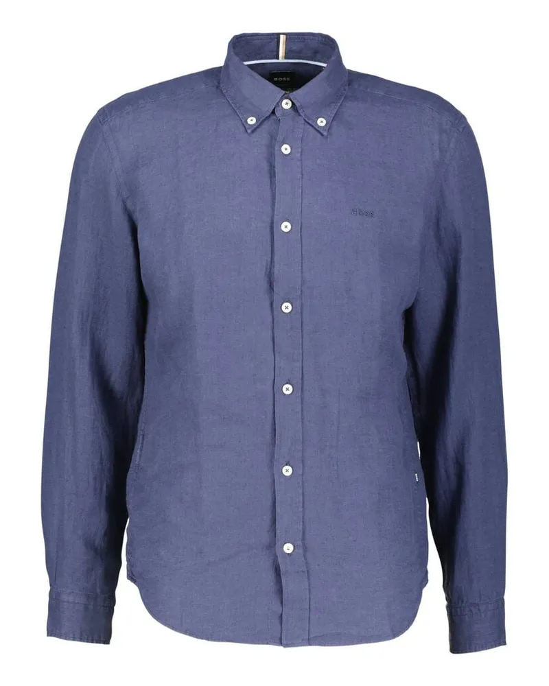 HUGO BOSS Herren Leinenhemd H-LIAM Regular Fit Marine