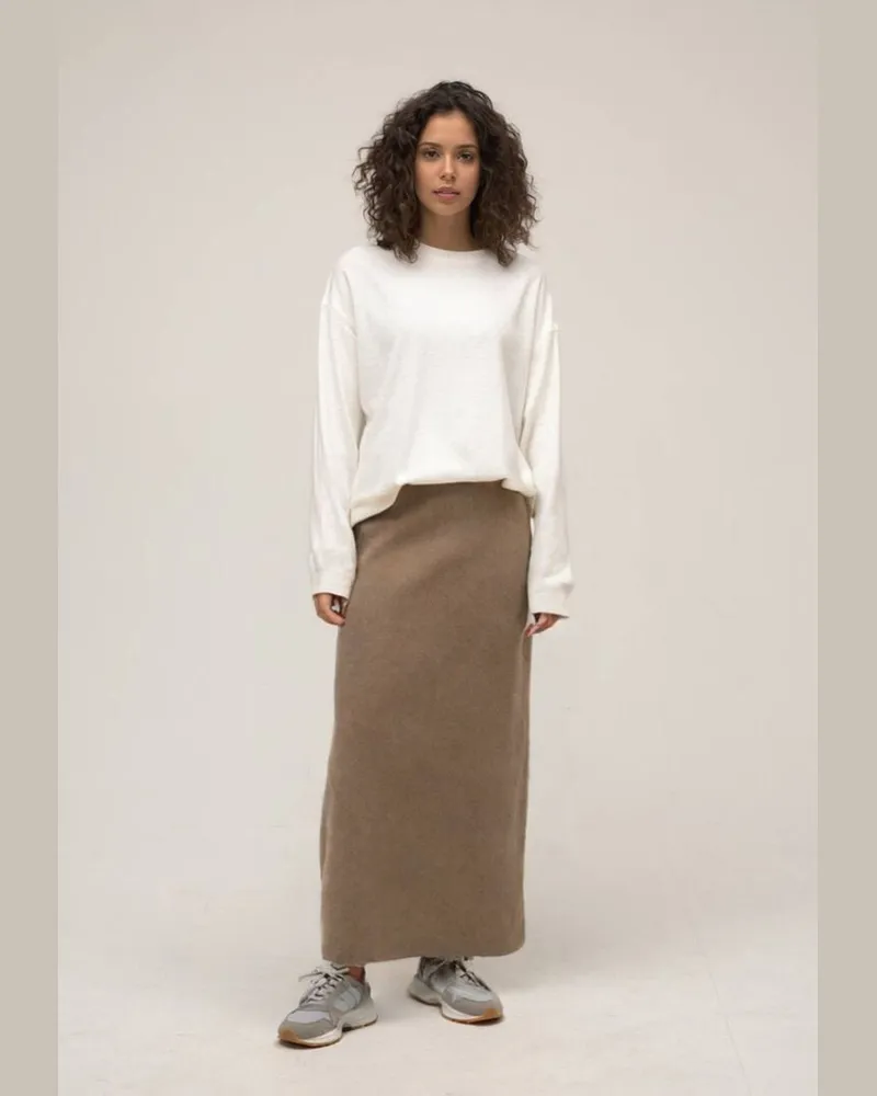 Max Mara Damen Rock DORINA Regular Fit aus Kaschmirstrechtgewebe Taupe