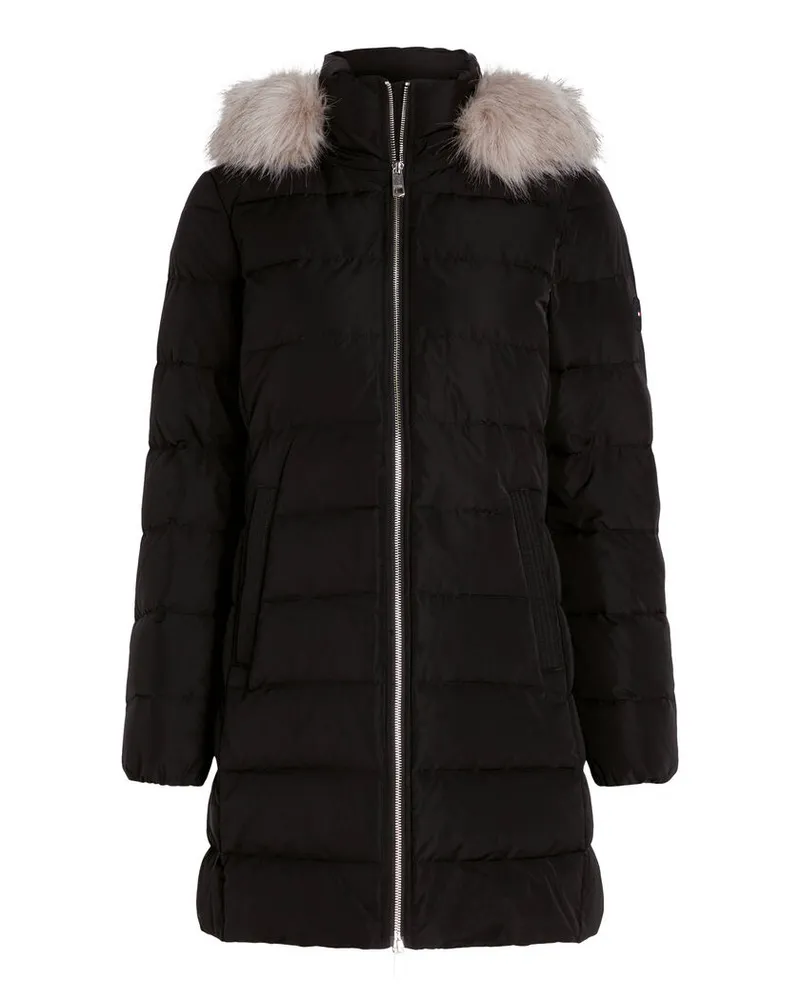 Tommy Hilfiger Damen Daunenmantel mit Kapuze HERITAGE DOWN TYRA COAT WITH FUR Schwarz