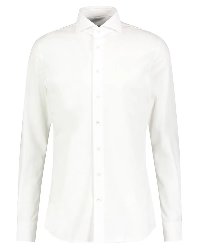 Profuomo Herren Hemd Slim Fit Langarm Weiss