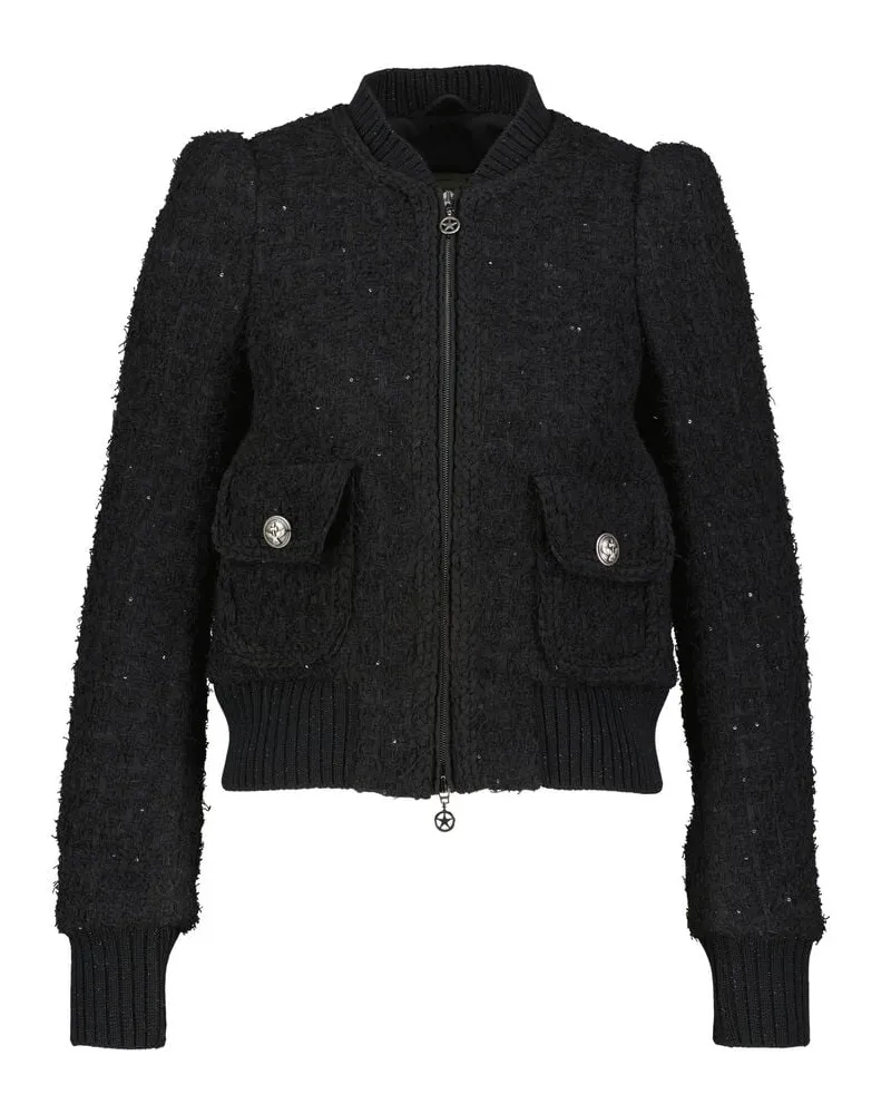 Maison Common Damen Tweed-Blouson mit Strickrückseite Schwarz