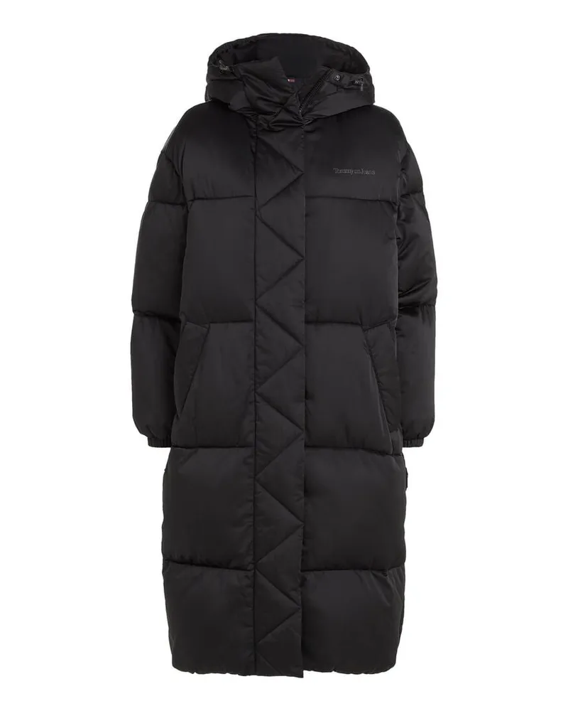 Tommy Hilfiger Damen Steppmantel mit Kapuze TJW LONG SATIN PUFFER Schwarz