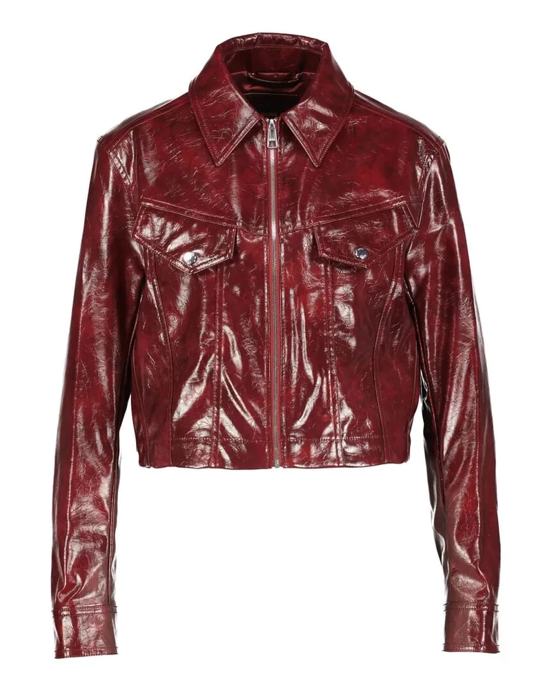 HUGO BOSS Damen Jacke aus glänzendem Kunstleder C_JASITA Bordeaux