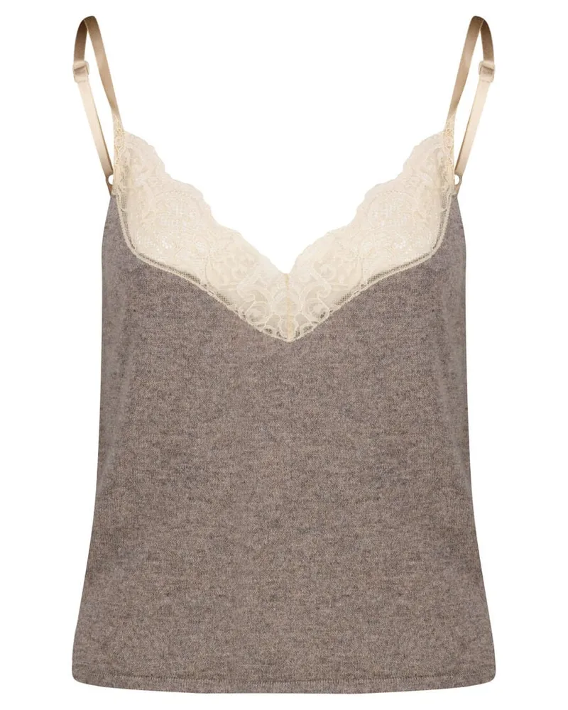 Saint Laurent Damen Stricktop aus Kaschmir Taupe