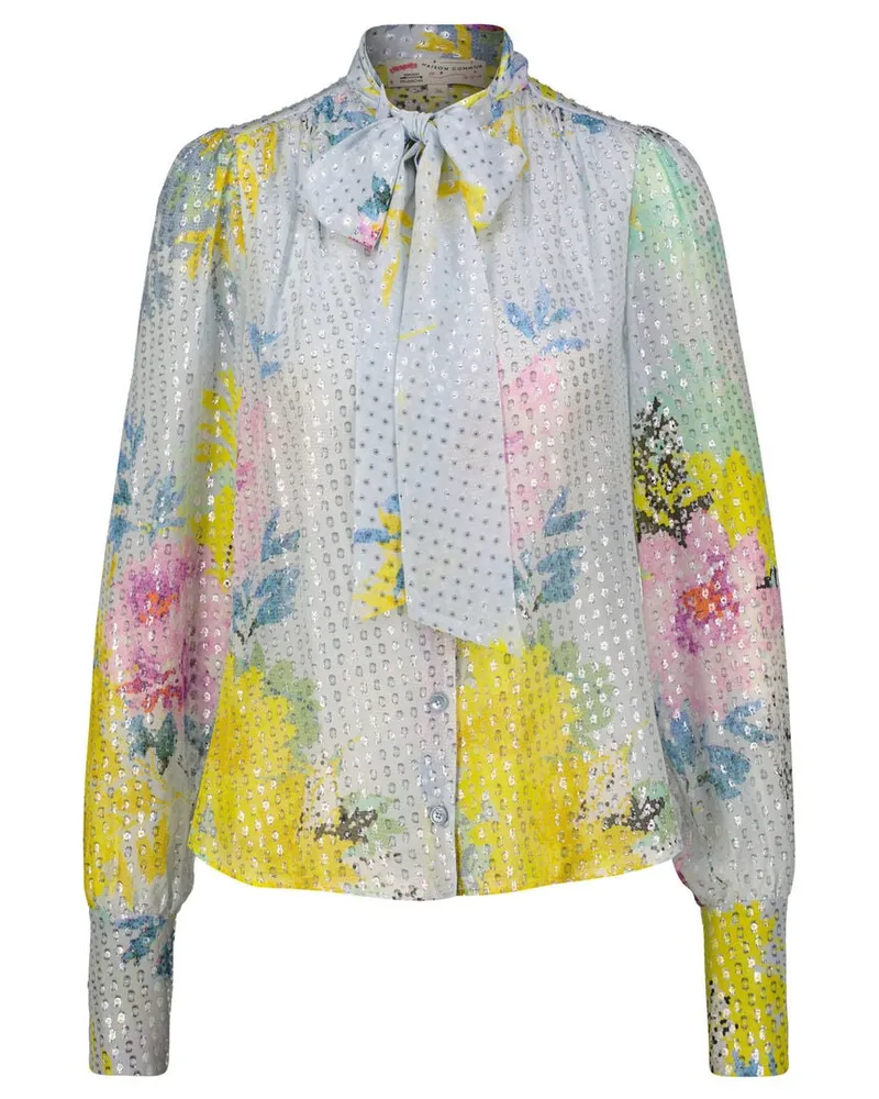 Maison Common Damen Schluppenbluse mit Seide Mehrfarbig