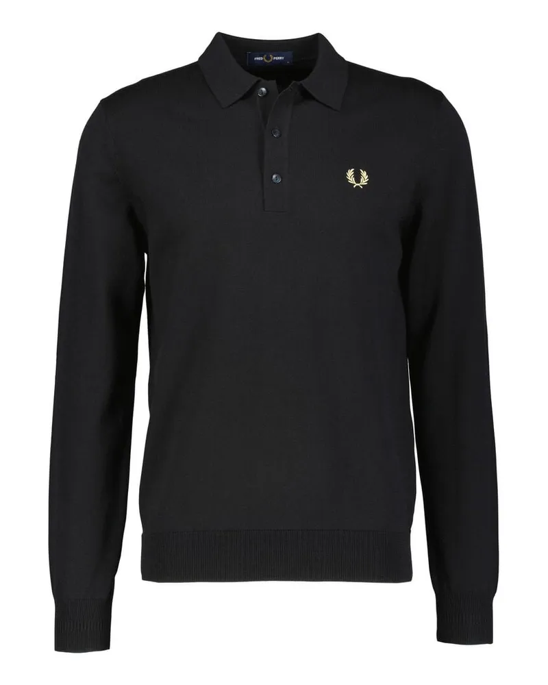 Fred Perry Herren Polopullover aus Wolle und Baumwolle CLASSIC KNITTED SHIRT LS Schwarz