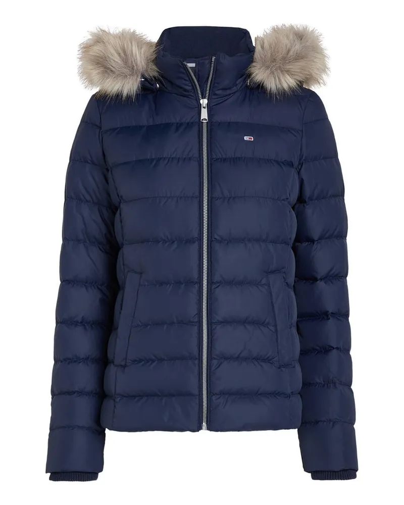 Tommy Hilfiger Damen Daunenjacke mit Kapuze und Kunstpelzbesatz Slim Fit Navy