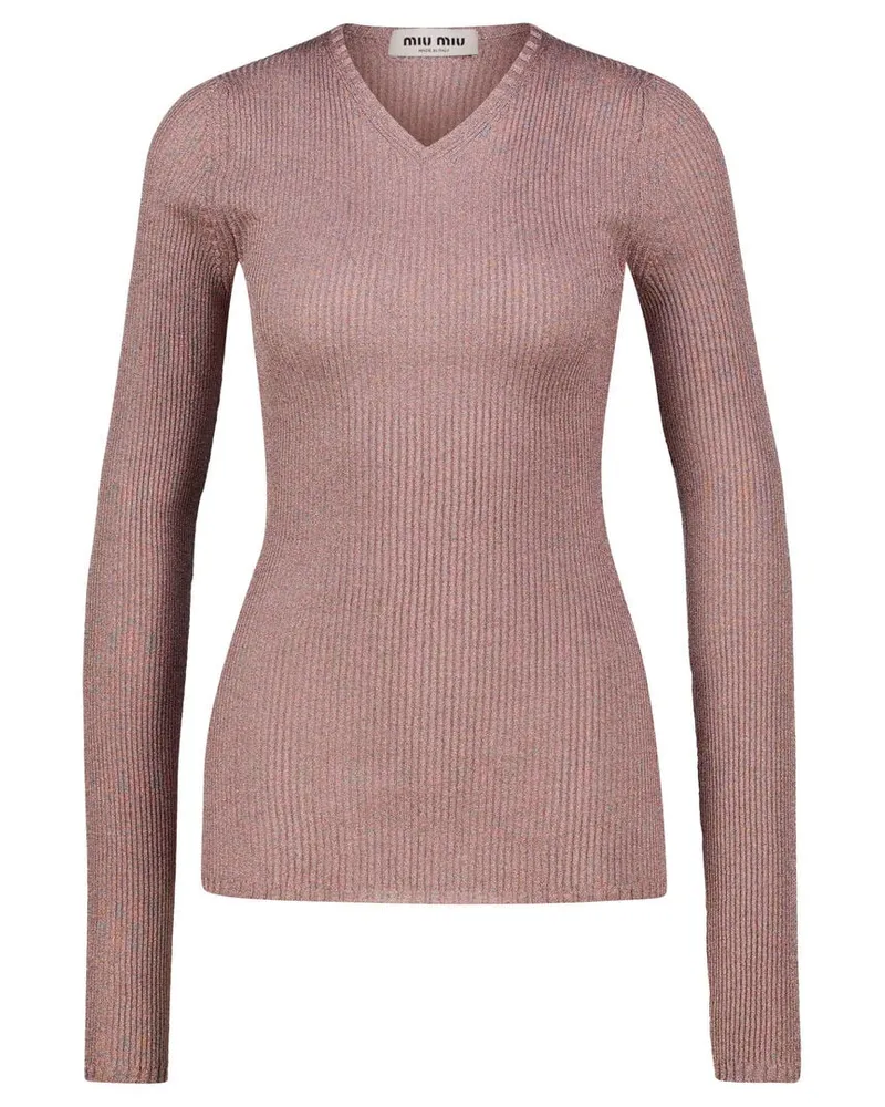 Miu Miu Damen Longsleeve IRIS Lurex Slim Fit aus Viskose Rose
