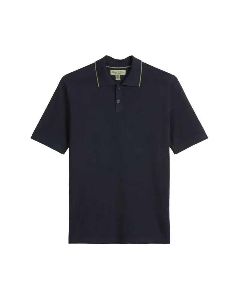 Marc O'Polo Herren Strickpoloshirt aus Bio-Baumwolle Navy