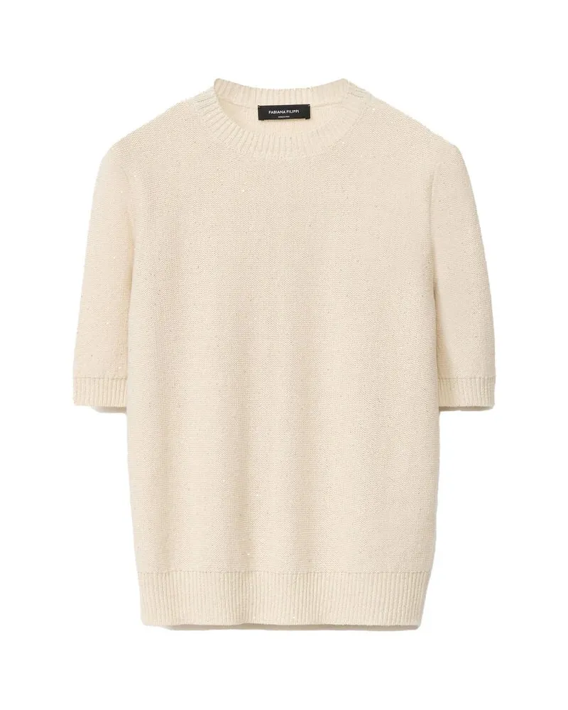 Fabiana Filippi Damen Strickpullover mit Leinen und Pailletten Vanille