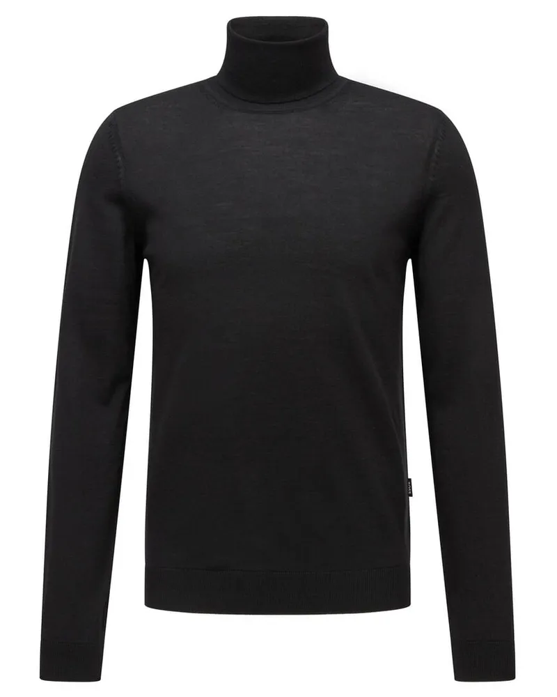 HUGO BOSS Herren Rollkragenpullover MUSSO-P aus Wolle Schwarz