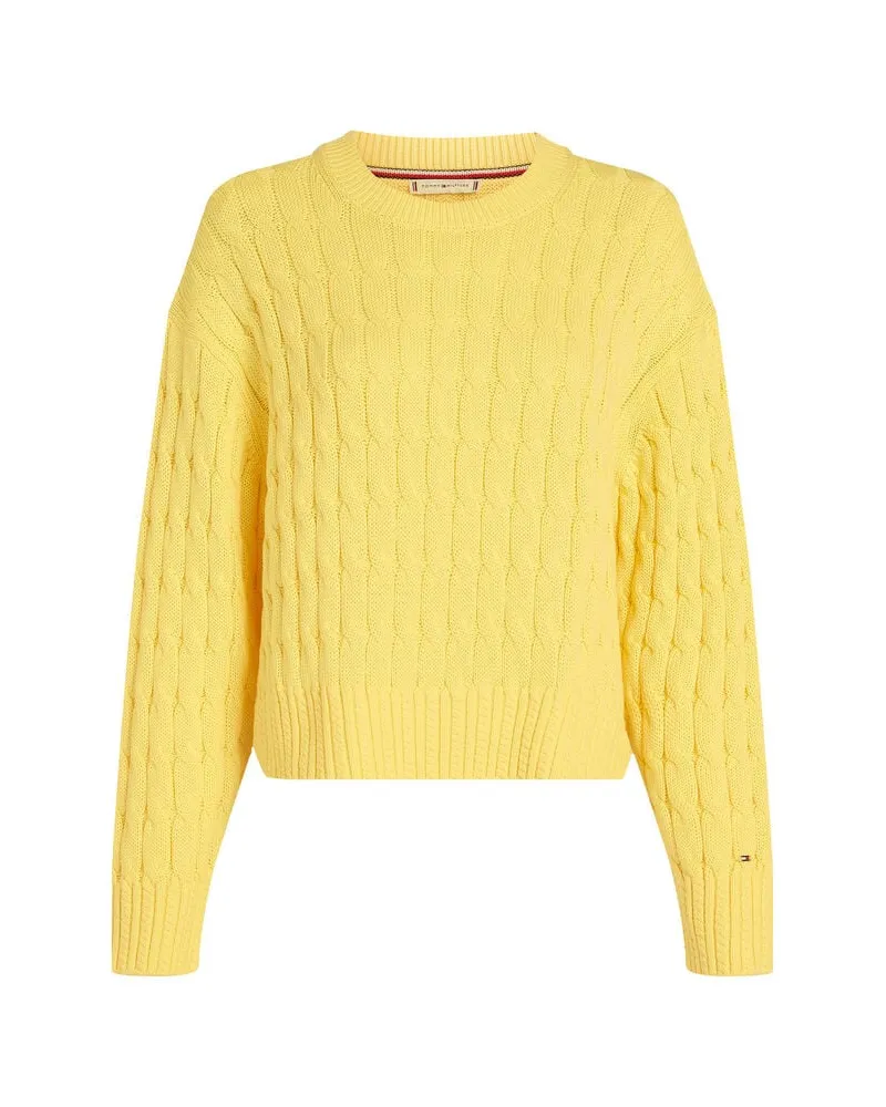 Tommy Hilfiger Damen Strickpullover SOFT COTTON CABLE Gelb
