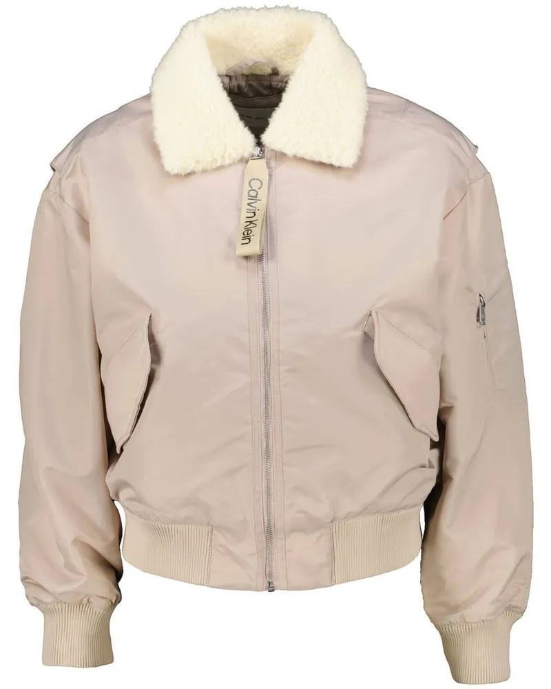 Calvin Klein Damen Fliegerjacke aus Satin AVIATOR Relaxed Fit Silber