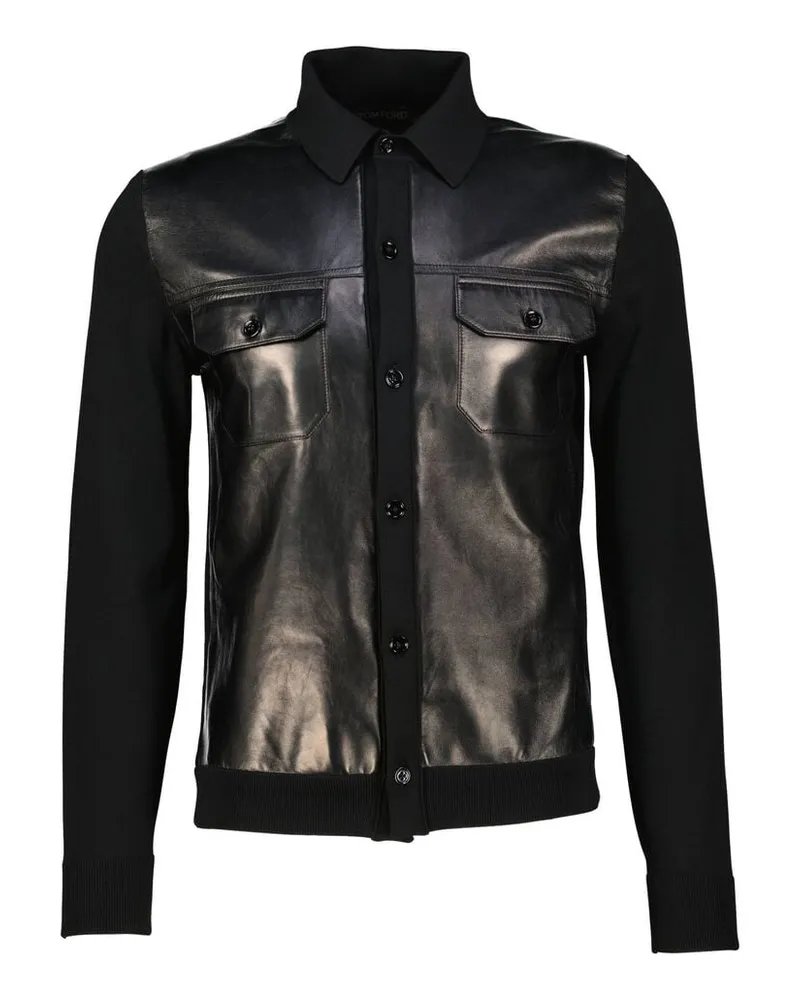 Tom Ford Herren Strickjacke mit Lederdetails Schwarz