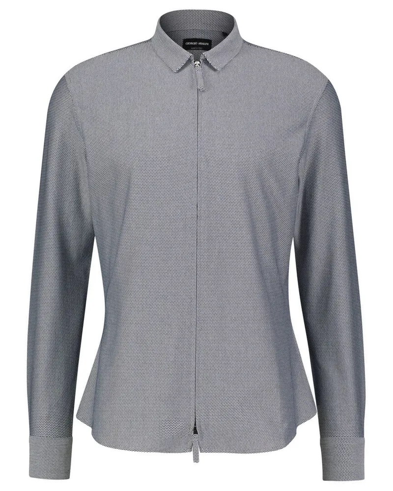 Giorgio Armani Herren Hemd mit Reißverschluss Slim Fit Blau