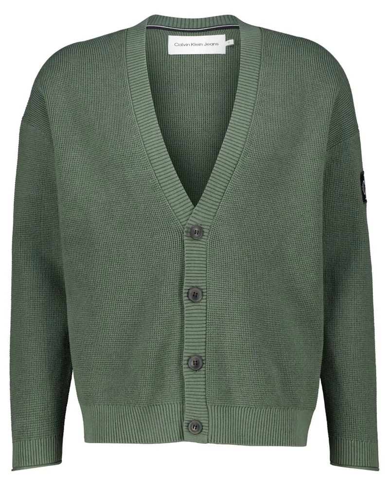Calvin Klein Herren Strickjacke BADGE SKATER CARDIGAN Oliv