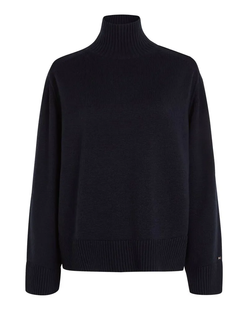 Tommy Hilfiger Damen Strickpullover WOOL BLEND MOCK-NK SWEATER Blue