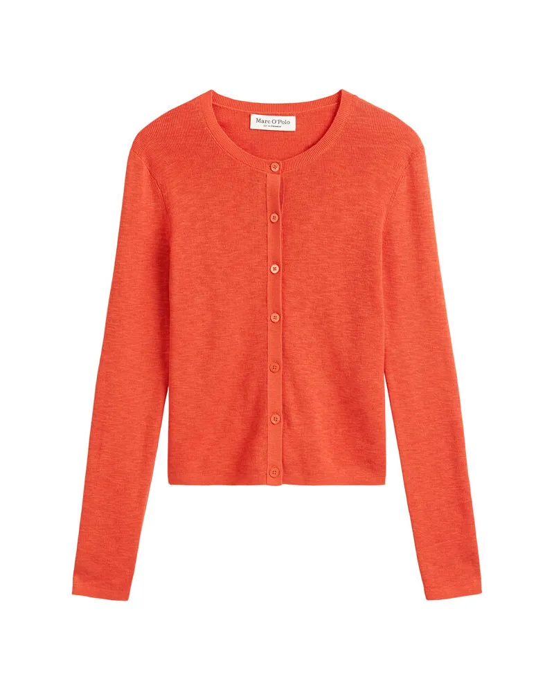 Marc O'Polo Damen Cardigan Baumwoll-Leinen-Slub-Garn Slim Fit Rot