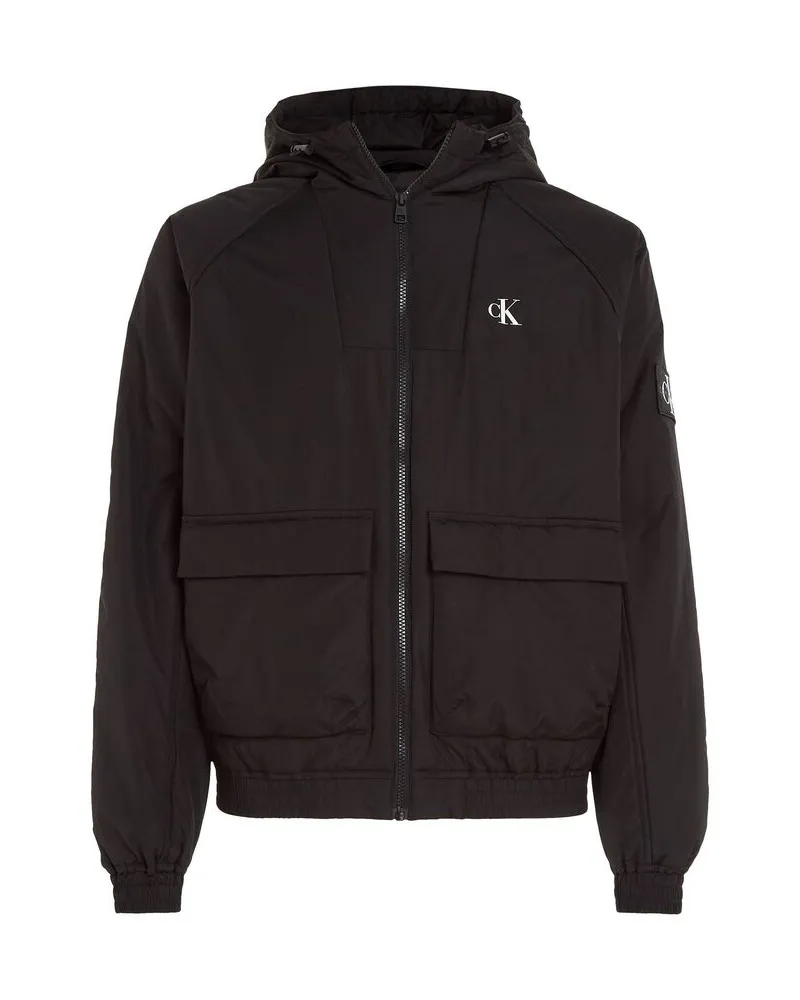 Calvin Klein Herren Jacke PADDED HOODED HARRINGTON Schwarz