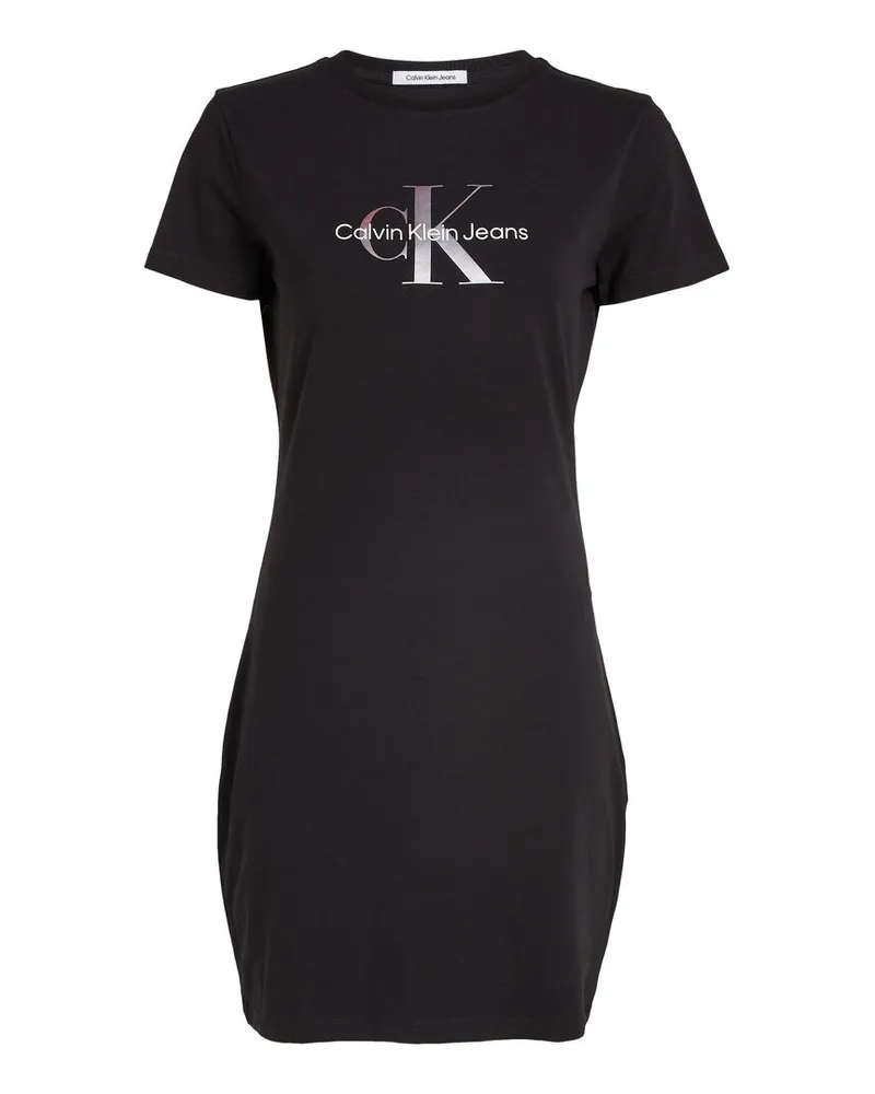 Calvin Klein Damen T-Shirt-Kleid mit Monogramm Schwarz