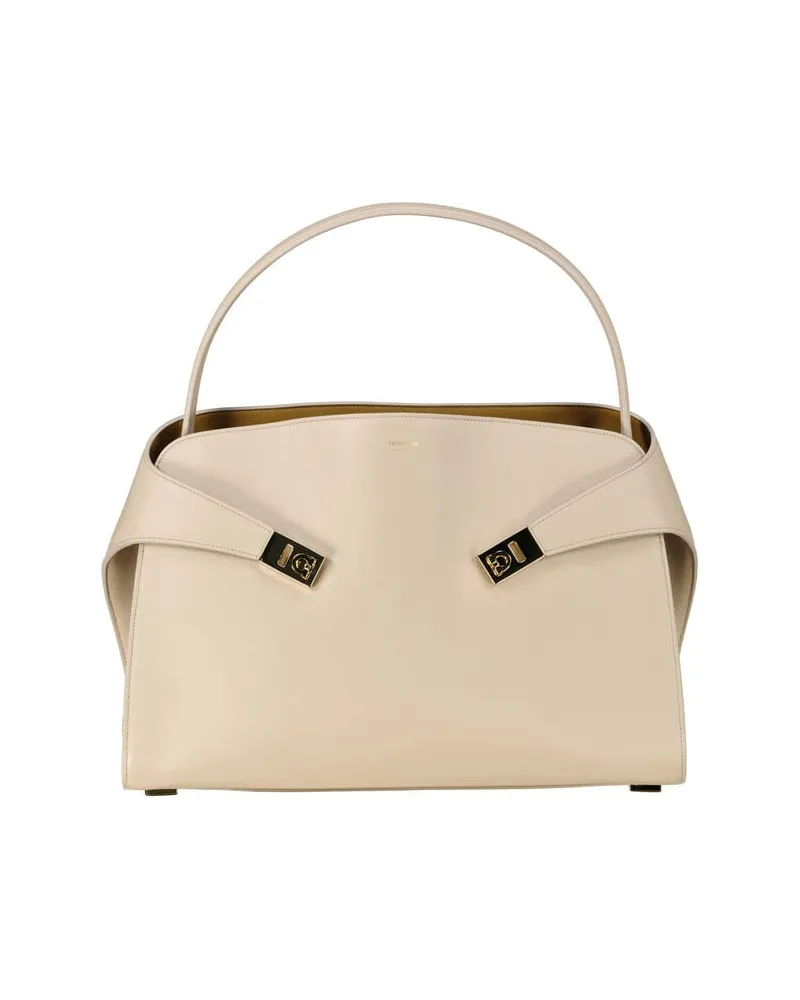 Ferragamo Damen Schultertasche Leder HUG SOFT BICOLOR M Sand