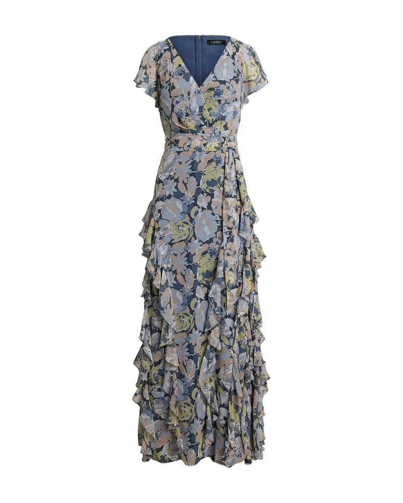 Ralph Lauren Damen Maxikleid mit Rüschen Bleu