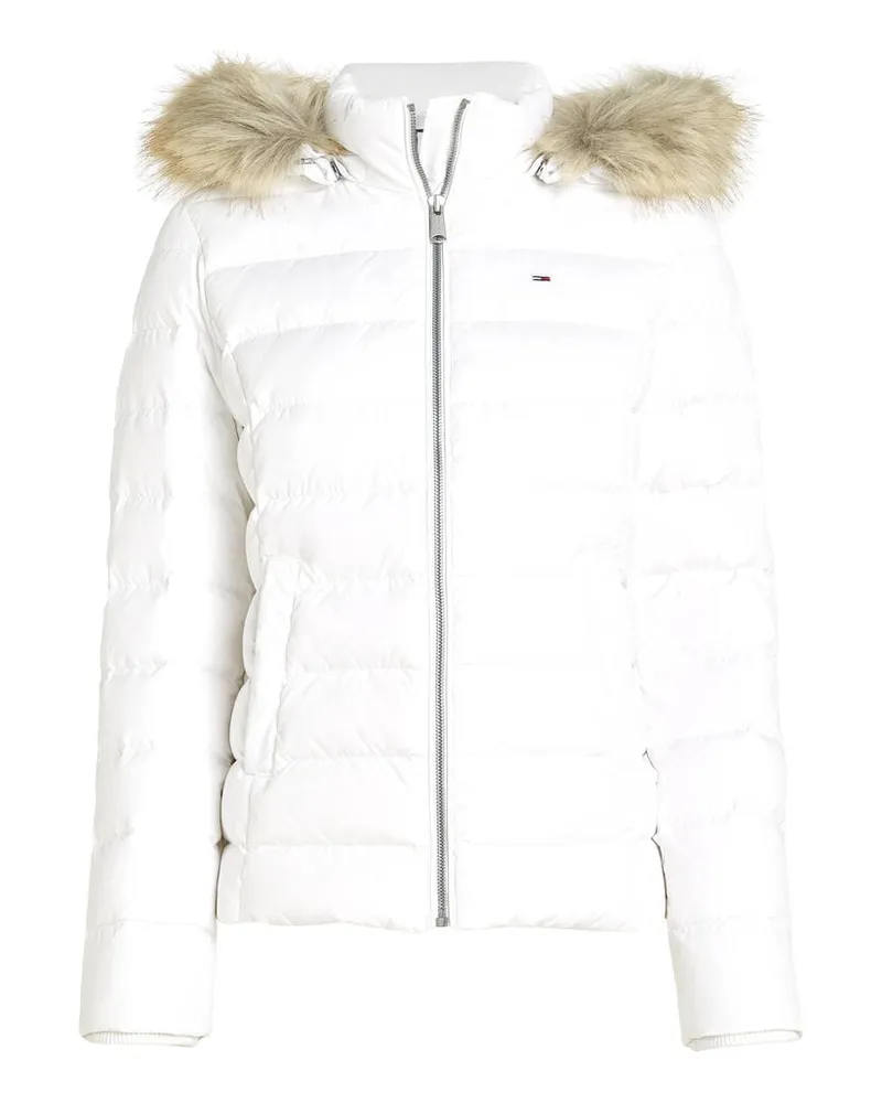 Tommy Hilfiger Damen Daunenjacke mit Kapuze und Kunstpelzbesatz Slim Fit Weiss