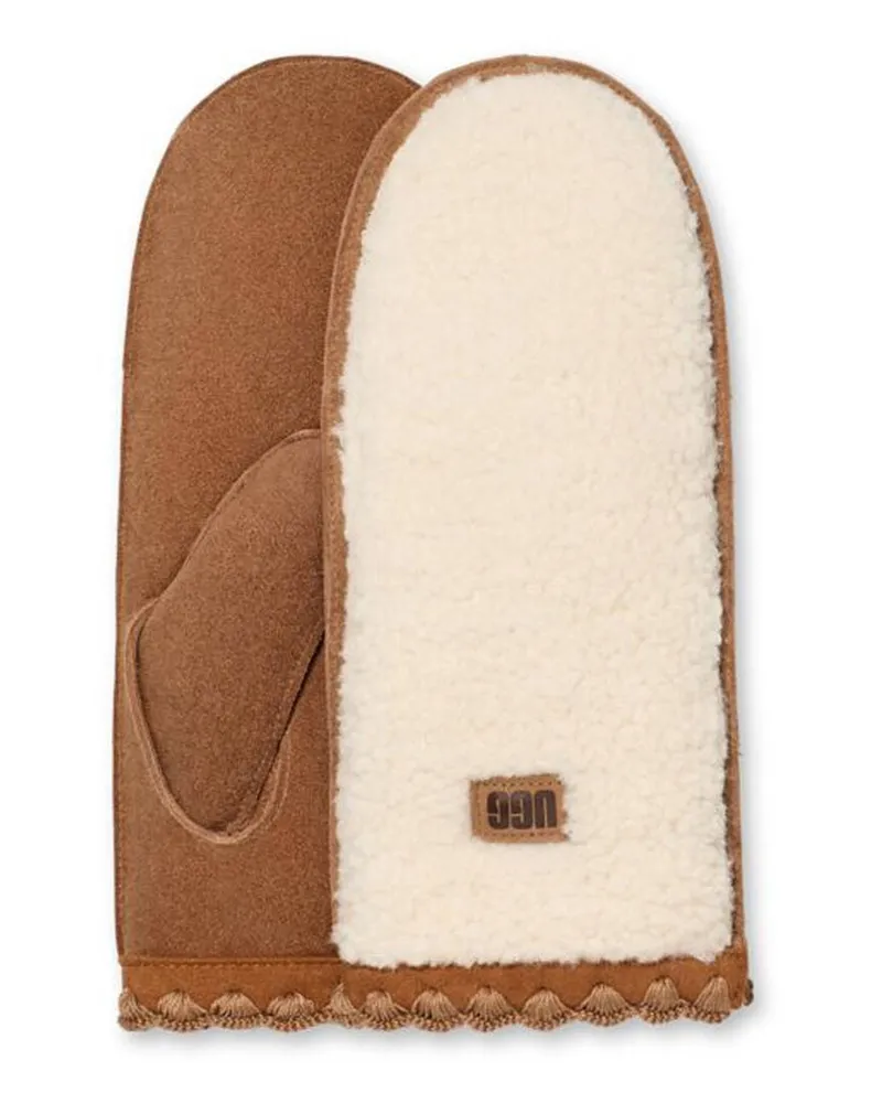 UGG Damen Fäustlinge aus Leder und Fleece Camel
