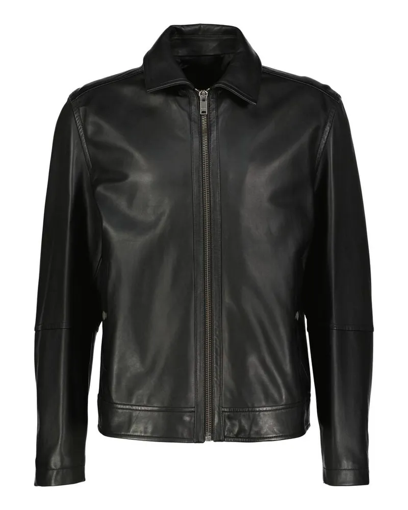 HUGO BOSS Herren Lederjacke JOGEAR Schwarz