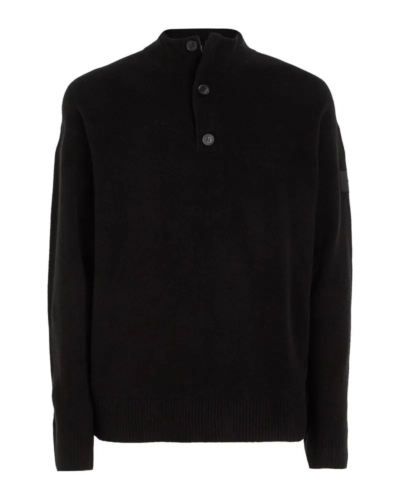 Calvin Klein Herren Strickpullover Troyer mit Knopfleiste und Reißverschluss Schwarz