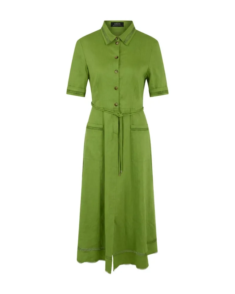 Marc Cain Damen Midikleid aus Leinenmix Grün