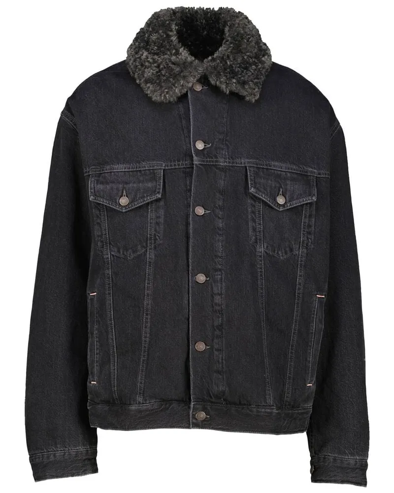 Acne Studios Herren Jeansjacke mit Fake Fur-Kragen Schwarz
